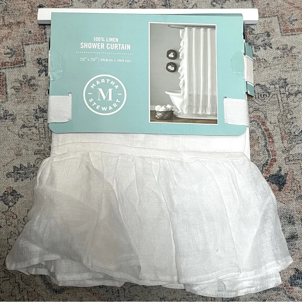 100%Linen Shower Current MARTHA STEWART 72”x 72” Color: White NWT
